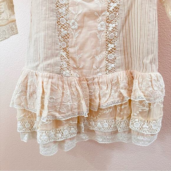 Loveshackfancy Cotton Lace Ruffles Mini Dress 3/4th Sleeves Floral Cream Size 6 - Picture 12 of 16